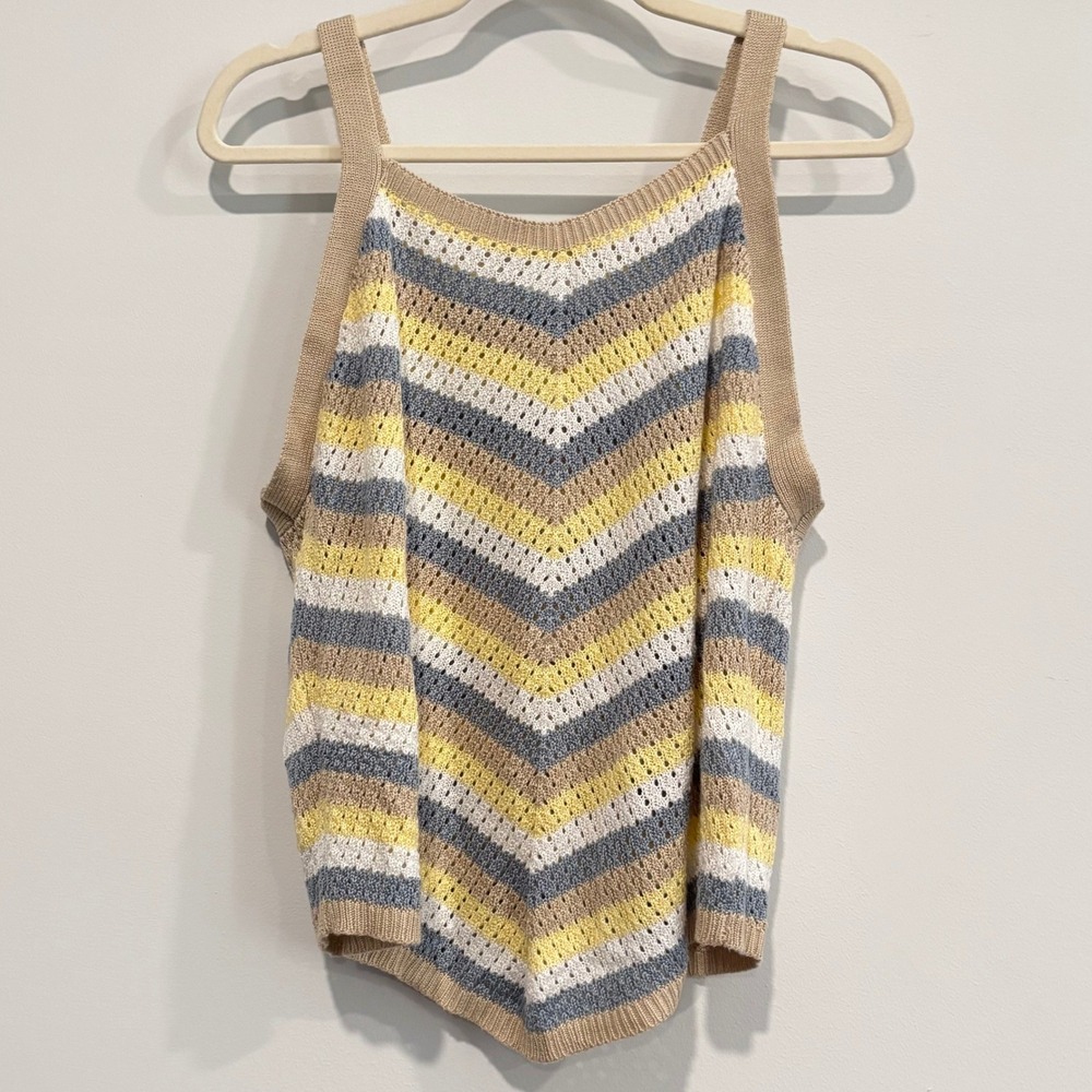 Cato Womens Tank Top Large Crochet Knit Striped Coastal Cowgirl Boho Retro 20593